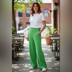 Callahan Ribbed Flared Pants Light Green Cotton Wide Leg Size XS High Rise